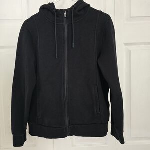 FIGS | Black Zip-Up Hoodie with Drawstring Hood – Size M